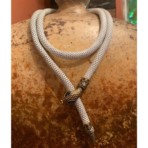 White Enamel Blue Eyed Snake Belt or Necklace by DL Auld Vintage - Picture 4 of 9